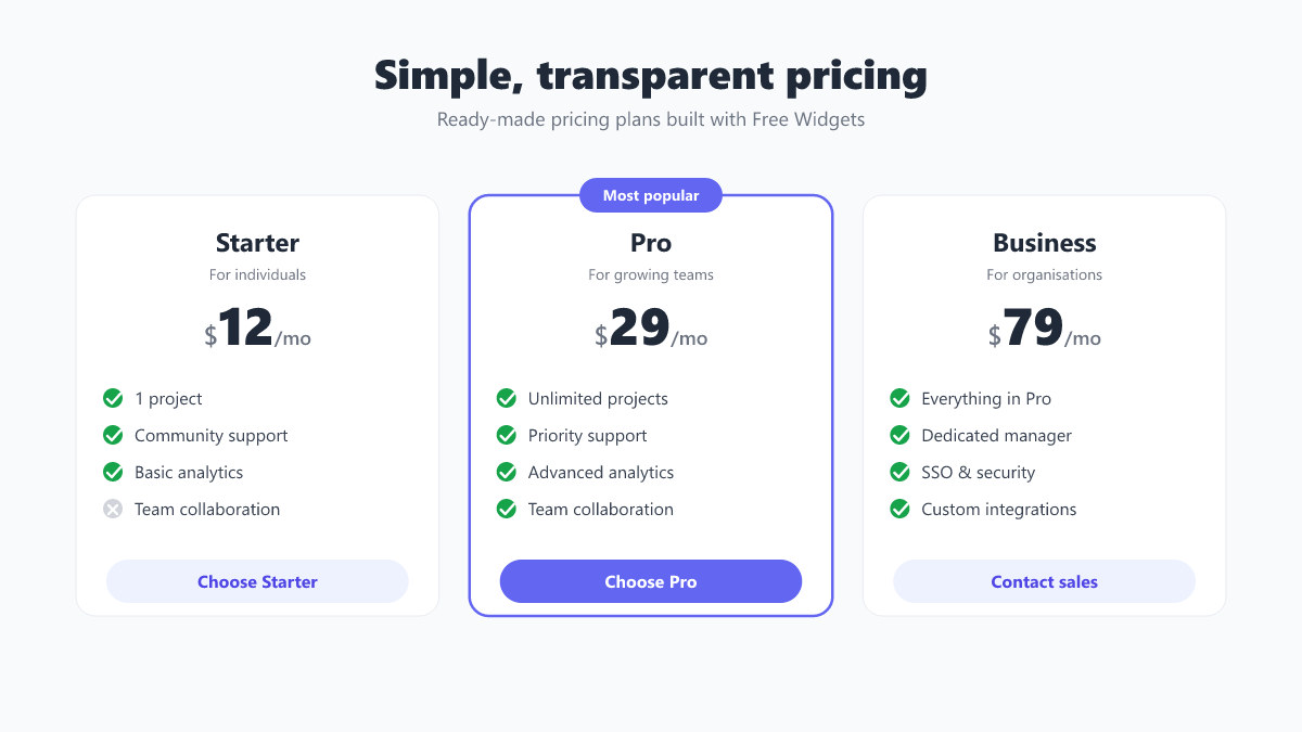 Pricing Section preview