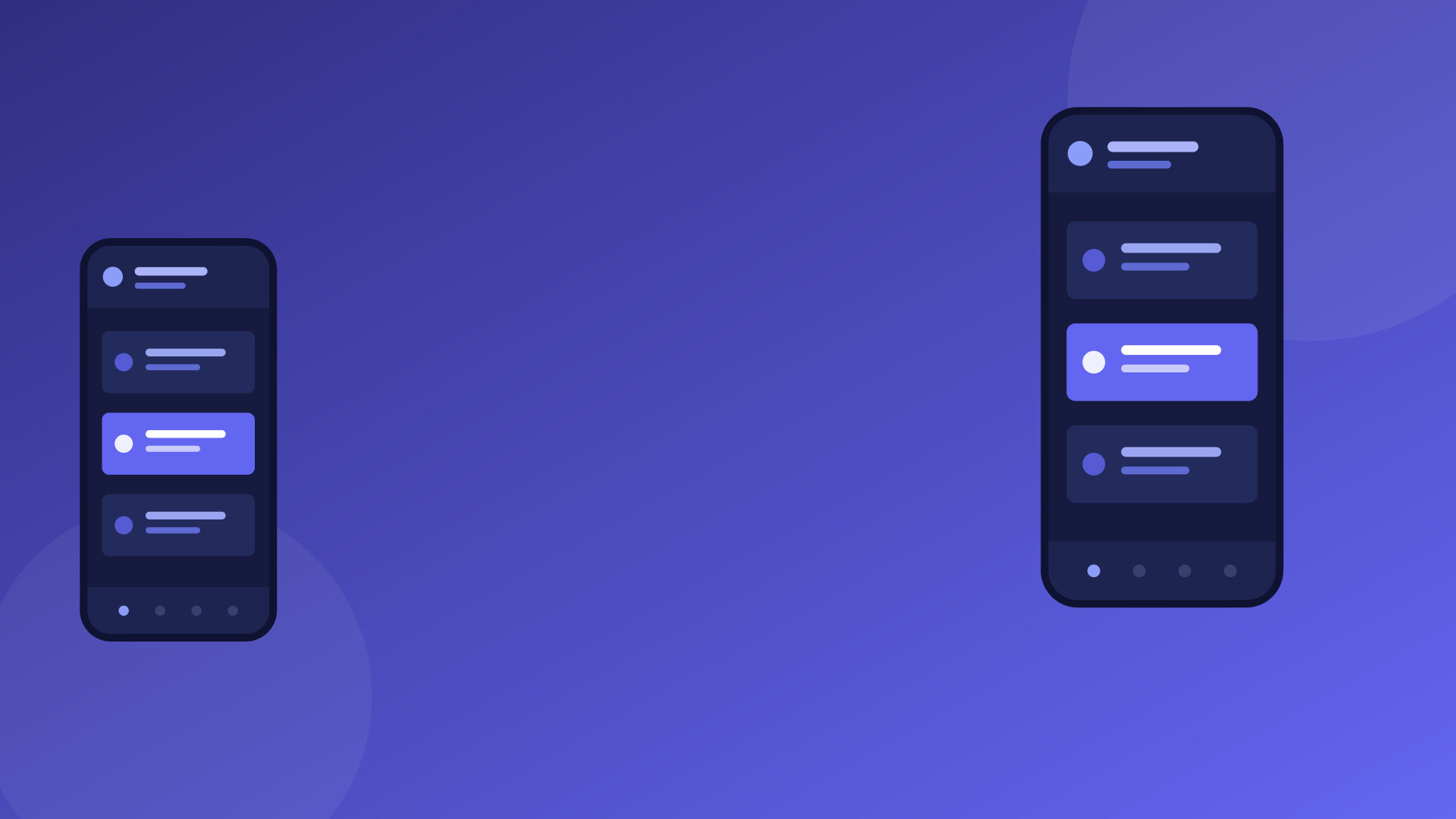 Mobile app interface mockups on an indigo gradient background