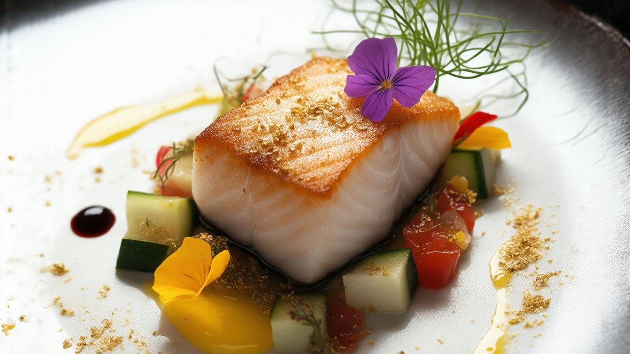 Elegantly plated gourmet salmon fillet with vegetables