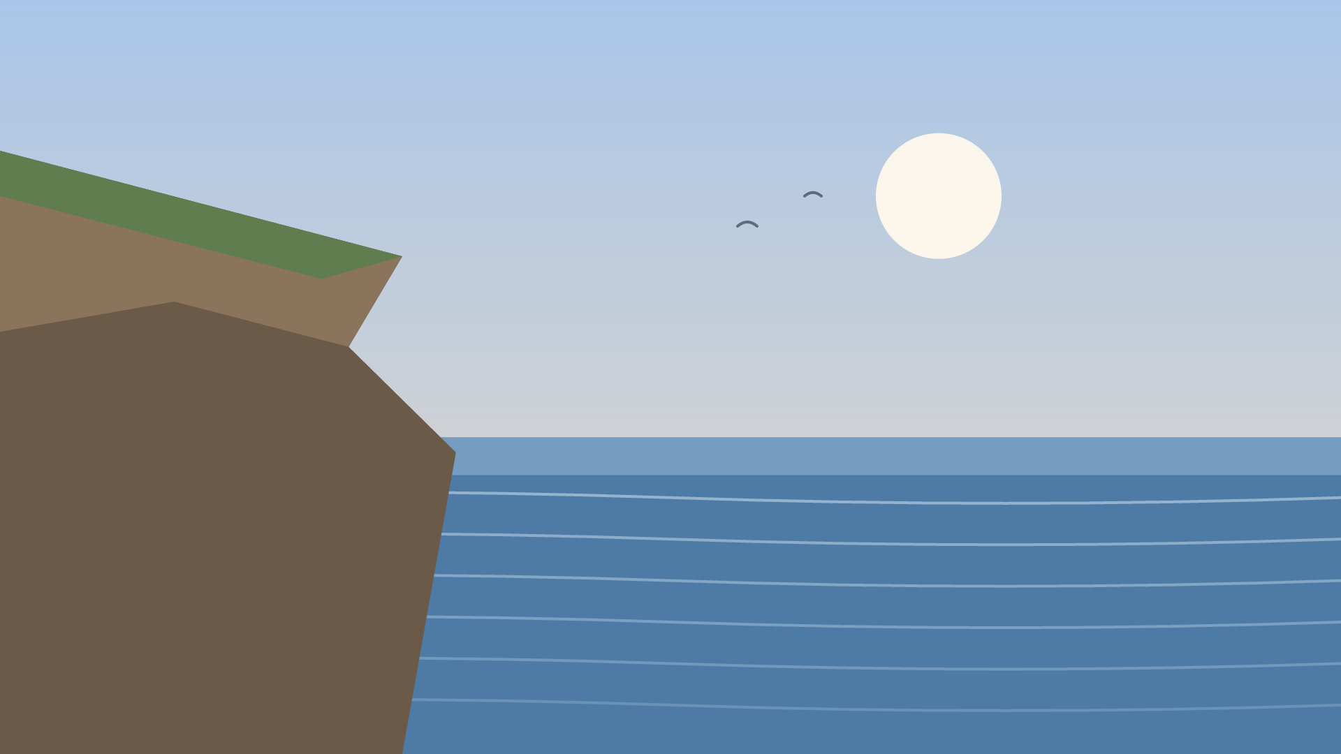 Sea cliff with waves and gulls at golden hour